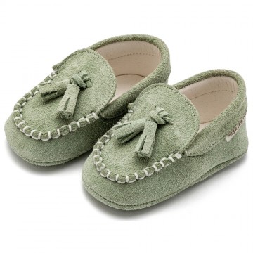 BabyWalker Βαπτιστικά παπούτσια Καστόρινο loafer με φουντάκια Μέντα MI.1130